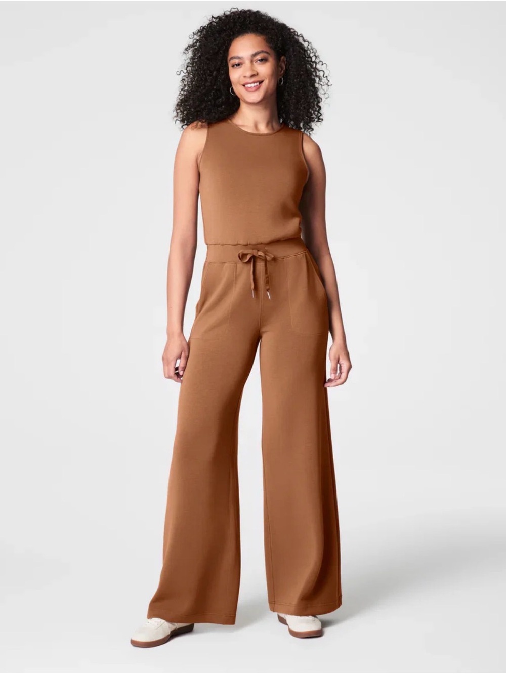 Spanx air essentials women’s large jumpsuit in cocoa wide leg sleeveless new